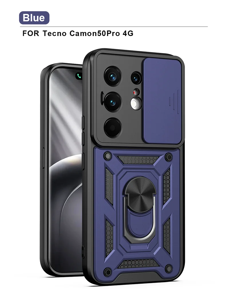 Slide Camera Lens Protection Phone Case with Ultra Ring Stand Hybrid Shockproof Cover