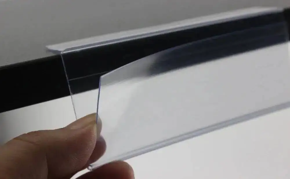 50 Stücke 4*10 cm L Form Etikettenhalter Streifen Klebstoff Extrudieren Preis Zeichen Regal Abdeckung Pop Werbung Banner Zeigt Display Streifen – Detail 4