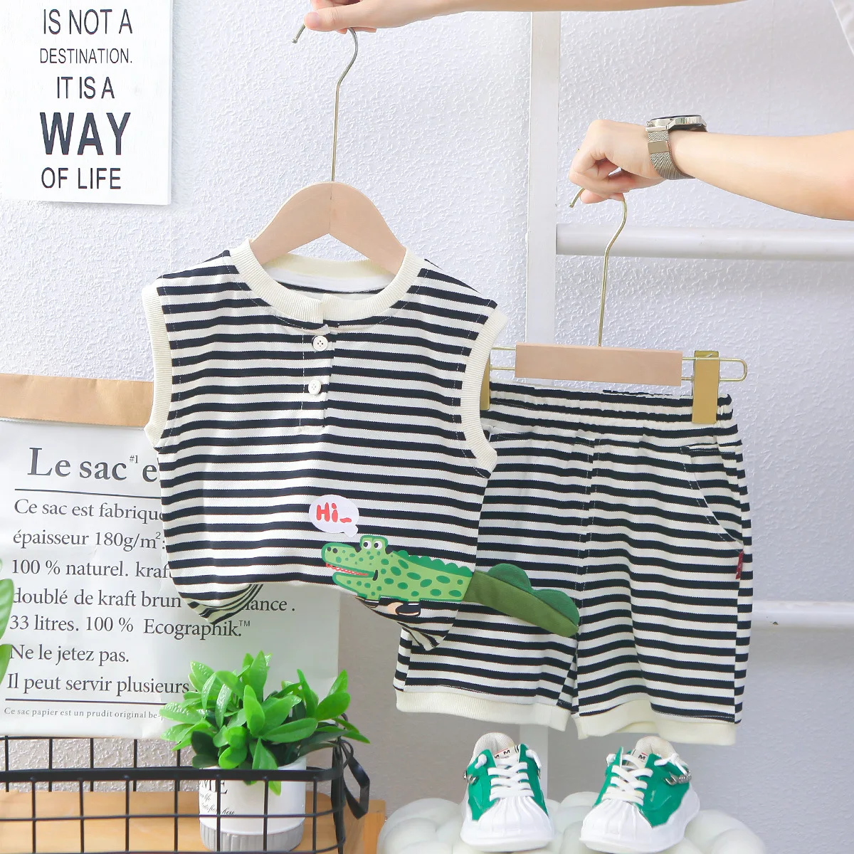 Kids Striped Sleeveless Tee and Shorts Set
