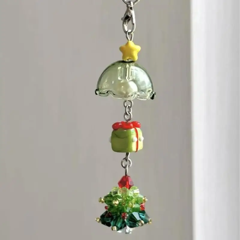 1Pcs Ins Style Aesthetic Girly Phone Lanyard Cute Star Pendant Keyring Y2K Trendy Christmas Tree Keychain Bag Charms Xmas Gift