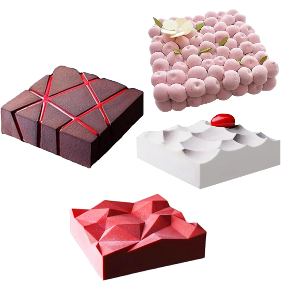 

Square Geometric Cake Mold Silicone Pastry Mold For Baking Mousse French Dessert Ice Cream Pudding Baking Molds