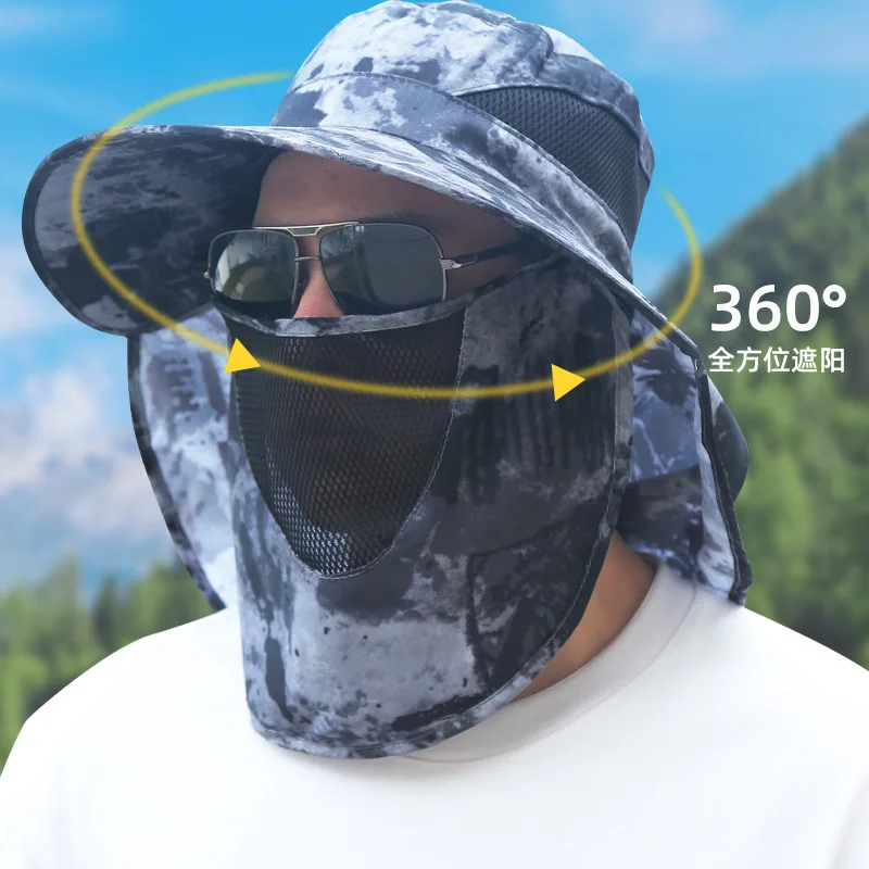 Tactical Man Summer Outdoor Shade Hat 58-60cm Face Mask Wide Brim Cap For Fishing Hunting Breathable Sunscreen Caps Unisex