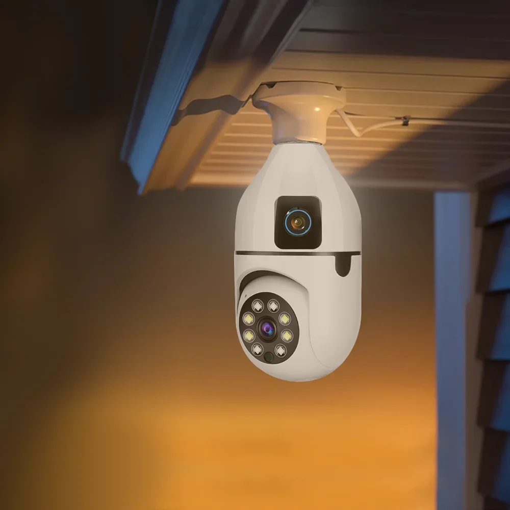 Tuya 6MP E27 Bulb WIFI Camera Dual Lens AI Human Tracking Voice Alarm Two-way Audio Dual Screen Smart Home Surveillance Camera 6