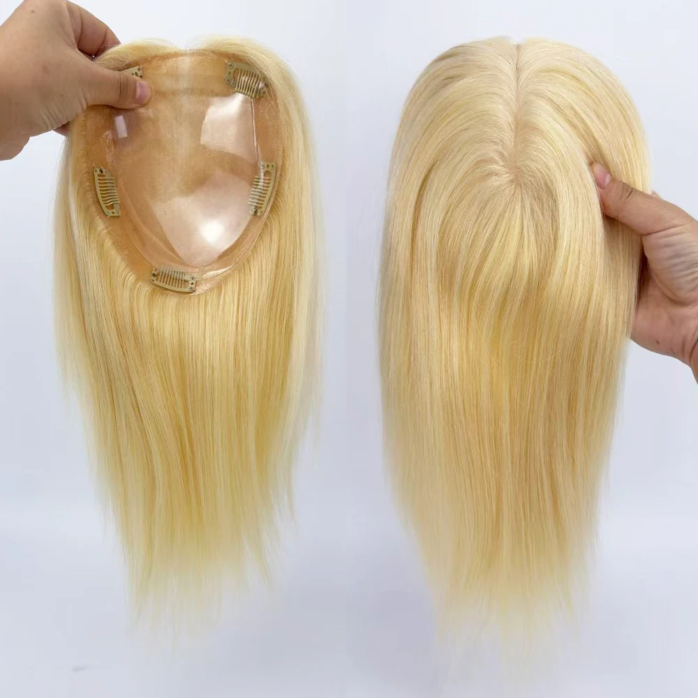 여성용 실리콘 두피 가발 DIY 컬러 150% 두꺼운 밀도 금발 페루크 실크 베이스 토퍼 더블 드로운 레미 인모