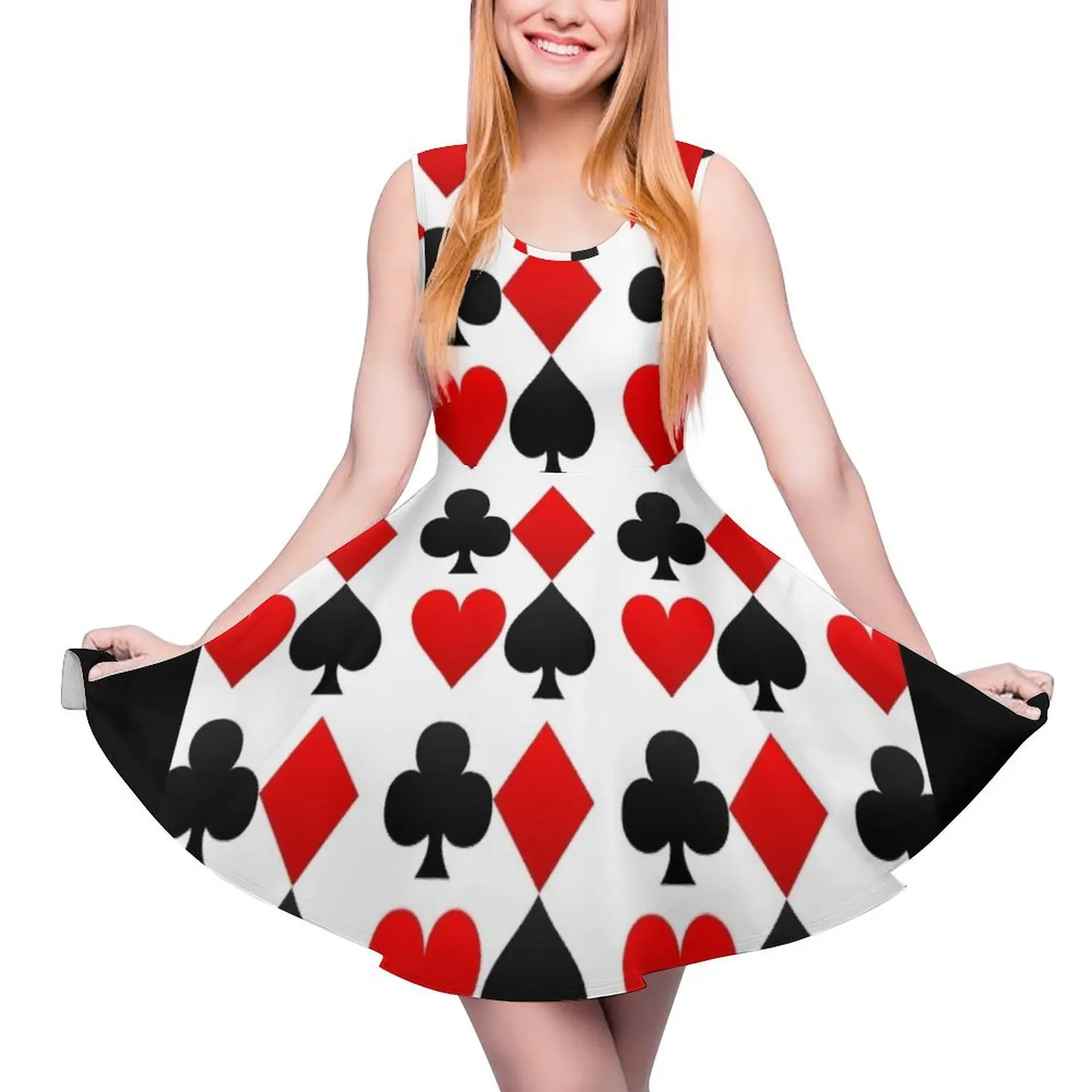 

Hearts Diamonds Clubs Spades Playing Card Round Neck Dress Dress woman women's elegant loose dresses Woman clothing