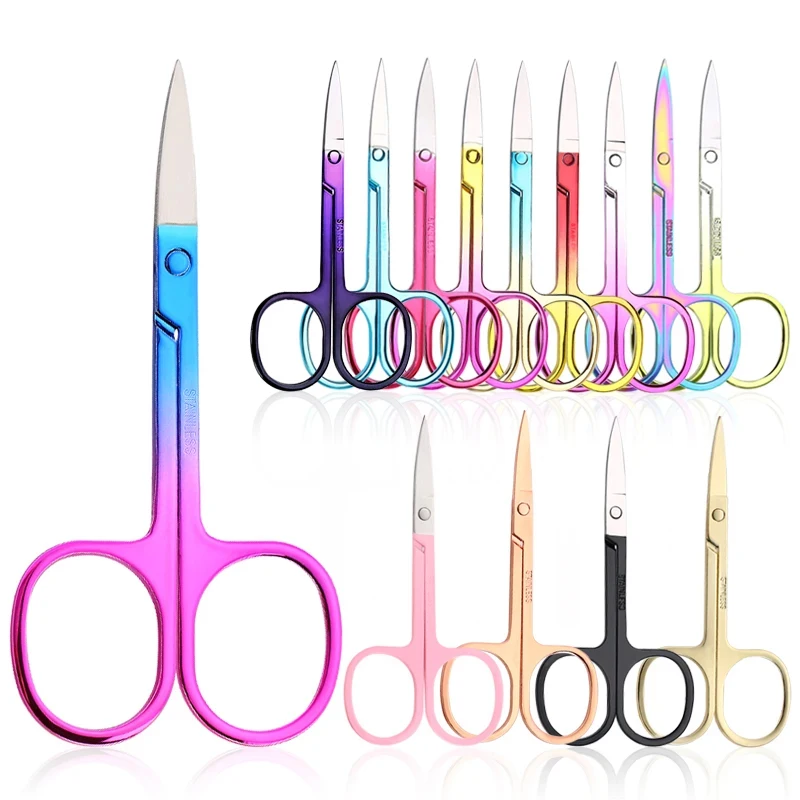 Stainless Steel Nose Hair Scissors Beard Eyebrow Facial Hairs False Eyelashes Trimmer Scissors Sharp Edge Blades Removal Tools