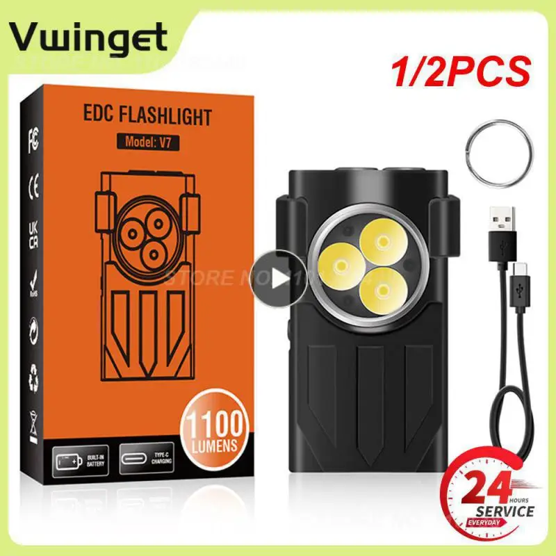 

1/2 шт. BORUiT V7 светодиодный EDC брелок-фонарик Type-C перезаряжаемая портативная работа искусственная кожа мини с зажимом УФ карман для кемпинга