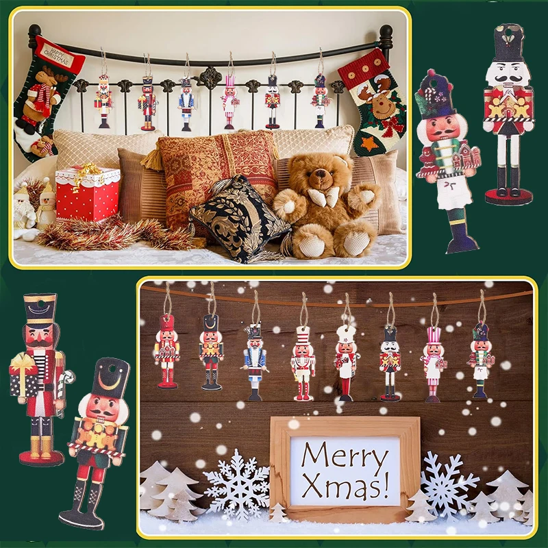 20Pcs Christmas Wooden Nutcracker Soldier Xmas Tree Hanging Ornaments 2025 Christmas Party Home Decoration 2026 New Year Gifts