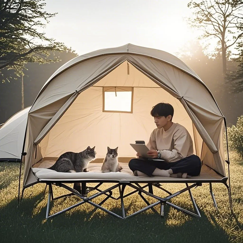 Foldable Camping Cot Tent 4-in-1 Elevated Sleeping Bed for 1 Person Portable Outdoor Gear Off-the-Ground Fishing Tent