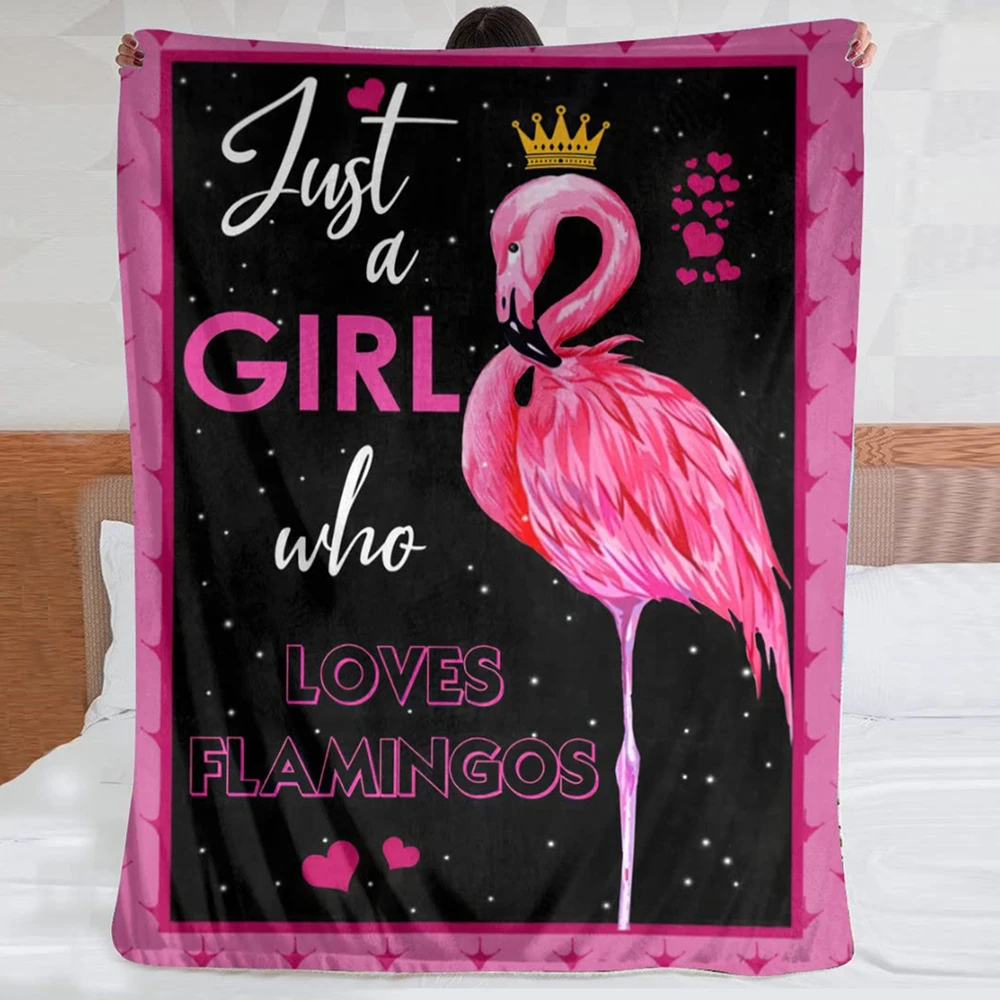 

Cute Pink Flamingo Blanket Fleece Plush Kawaii Cartoon Girl Throw Blankets Warm Soft Flannel Bedding for Bedroom Decor Bedspread