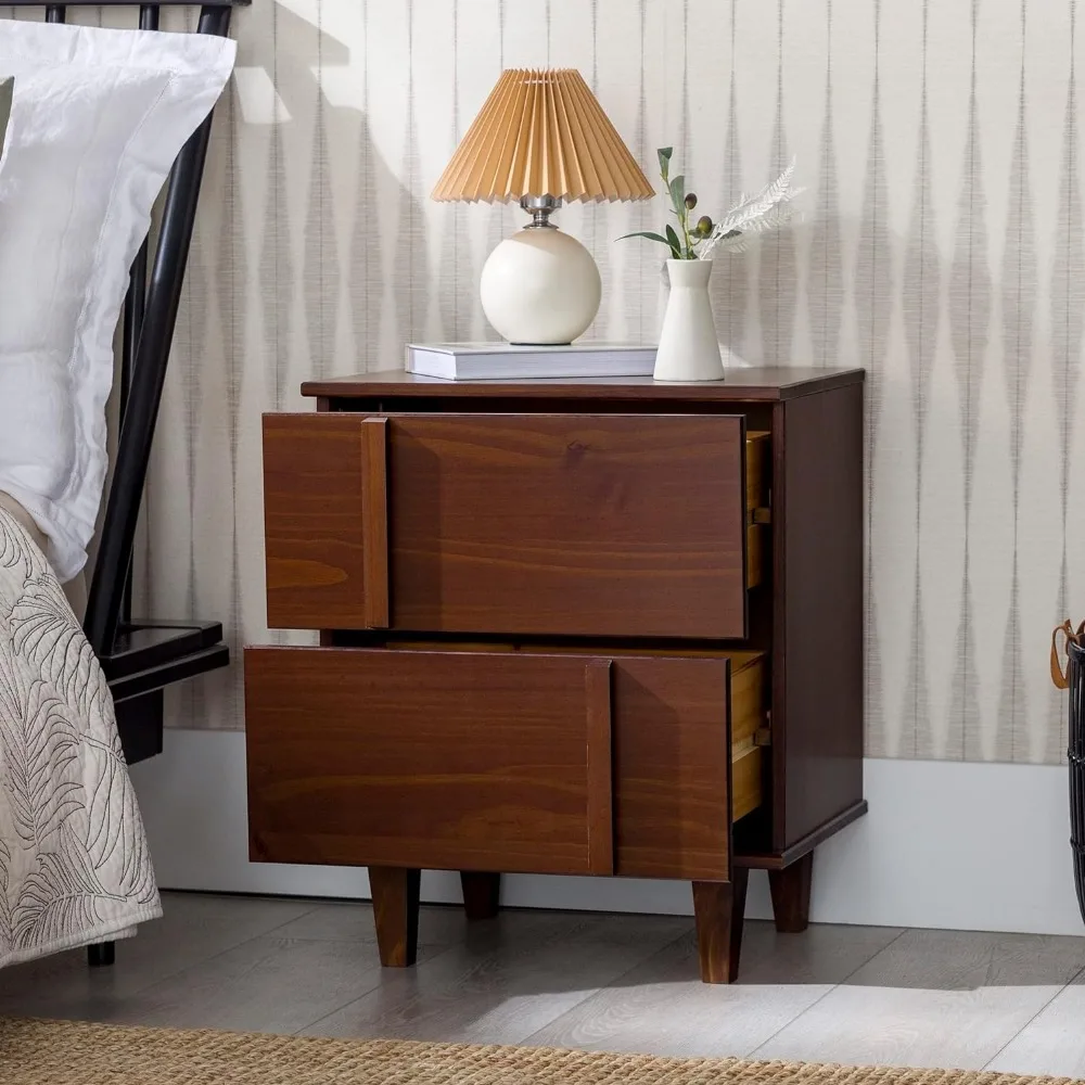 

Sprague Contemporary Detailed Drawer Solid Wood Nightstand, 20 Inch, Walnut Bedside Table Furniture Bedroom