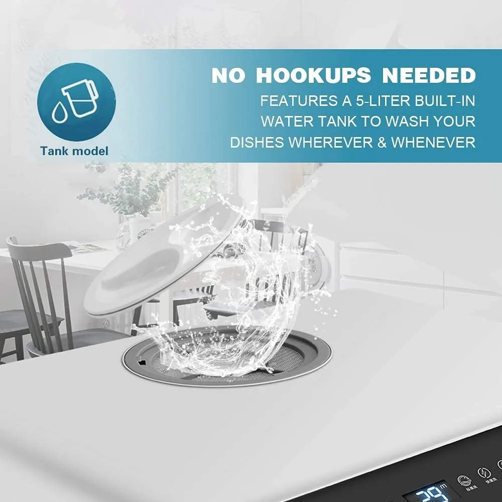 Portable Countertop Dishwasher 5 Programs 3-Cup Water Tank Fruit/Veg Basket High Temp