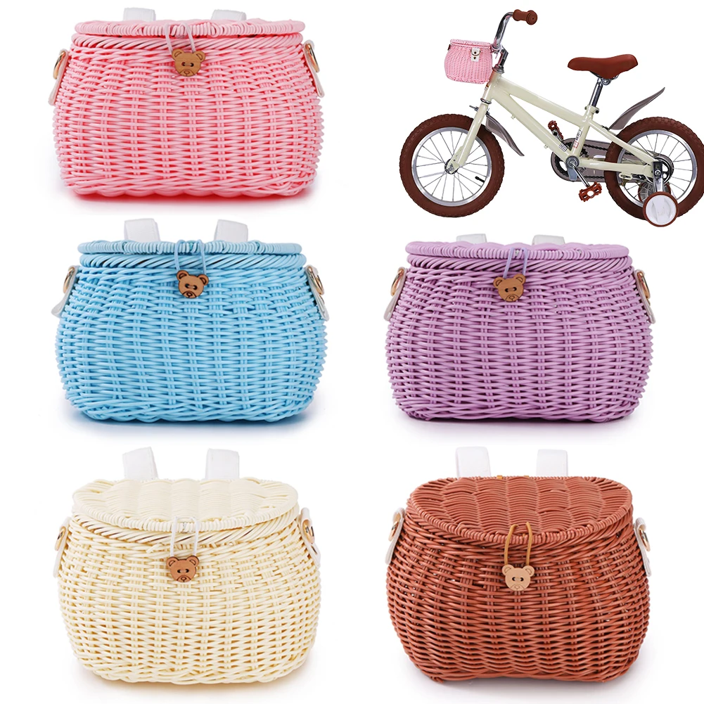 Cestino da Bicicletta per Bambini con Coperchio, Zaino Portaoggetti per Bici, Cinghie Regolabili in Pelle per Bici da Adulti e Scooter