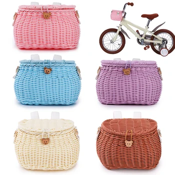 Cestino da Bicicletta per Bambini con Coperchio, Zaino Portaoggetti per Bici, Cinghie Regolabili in Pelle per Bici da Adulti e Scooter