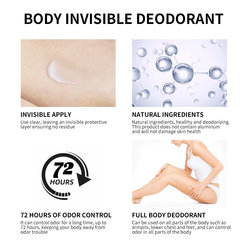 Mint flavor Whole Body Deodorant 72 Hour Odor Control Aluminum Free Baking Soda Free Skin Care