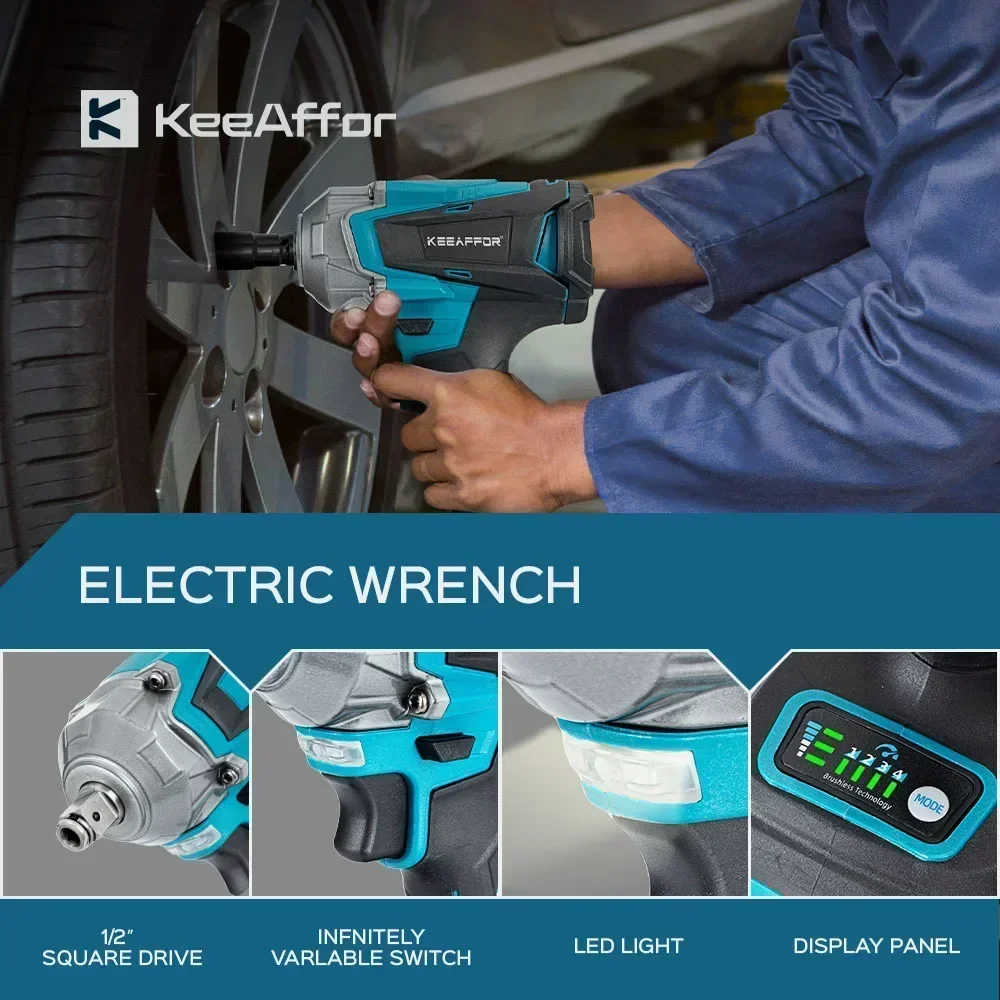 KEEAFFOR 1200N.M Brushless Electric Impact Wrench 1/2 Inch Cordless Electric Screwdriver Drill Power Tool For Makita 18V Battery 5