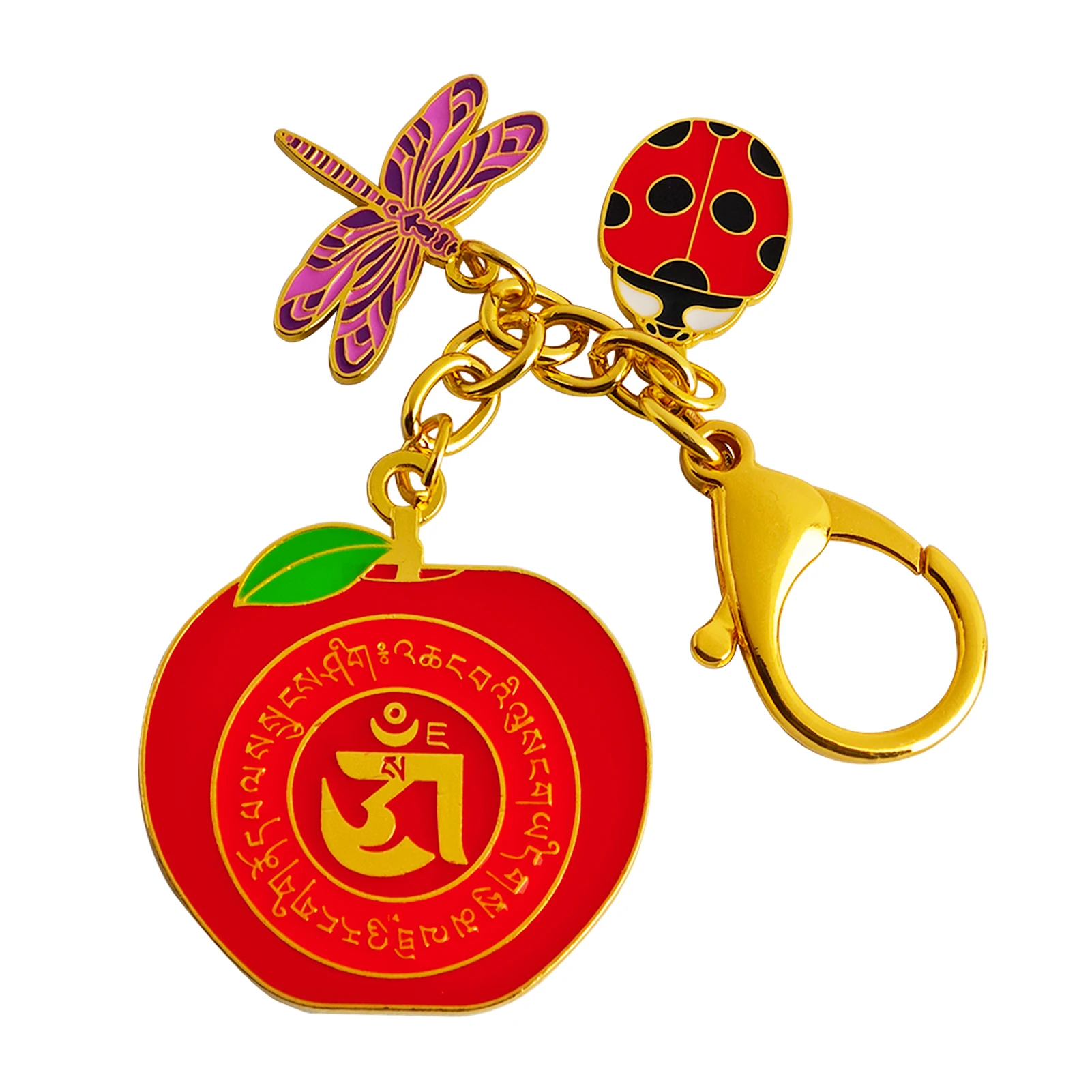 Feng Shui Harmony Apple With Ladybug & Dragonfly Keychain Peace Luck Amulet Keychain 4