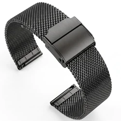 Elegant Stainless Steel Milanese Loop Watch Band - Quick Release Mesh Strap Bracelet - 22mm (Black)