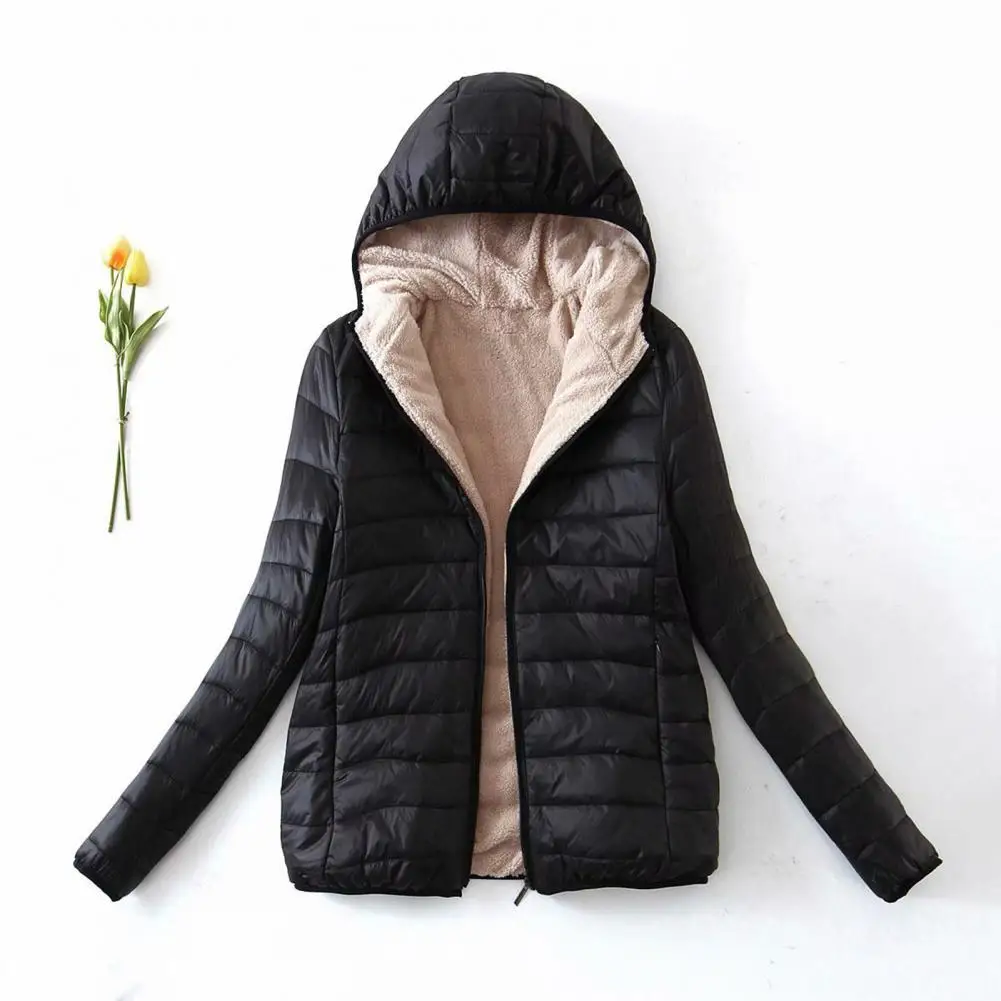 Coat with Full Zipper Closure Fashionable Solid Color Jacket Stylish Women's Cotton Jacket with Hood Zipper Closure for Autumn