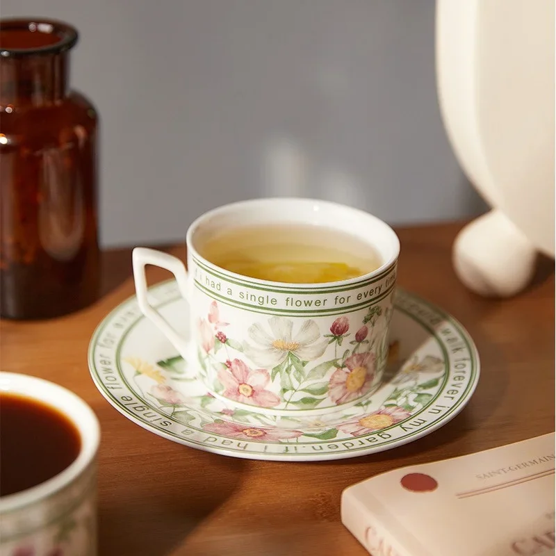 Ceramic Floral Tea Cups and Saucer for Home Use