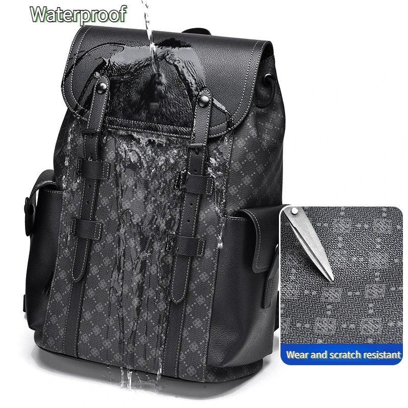 New 15.6-inch men's backpack Leisure printed textured business computer laptop Fashion high-capacity bags for women