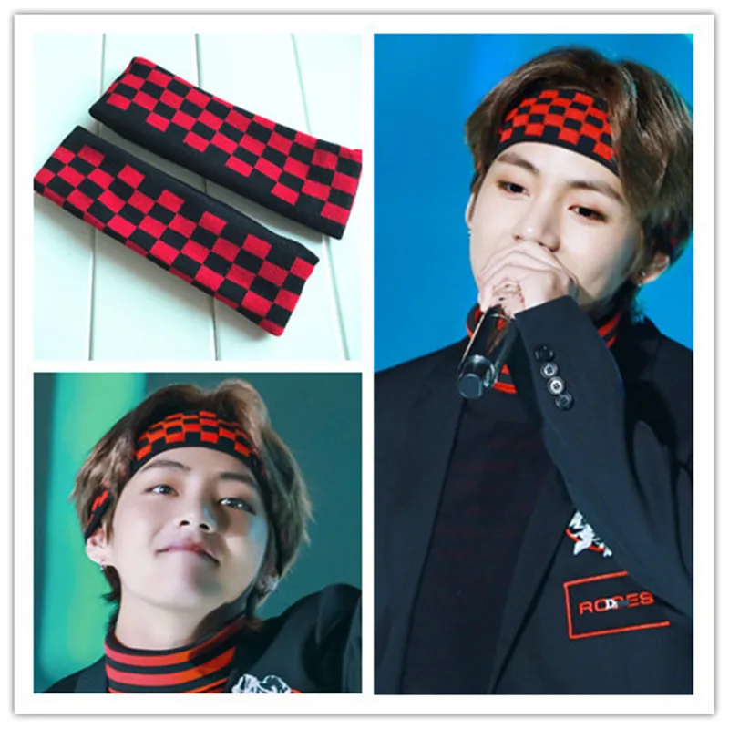 2022 Korean Wave New V with The Same Black and Red Plaid Headband Leisure Yoga Sports Elastic Hairband Trend Accessories Gift