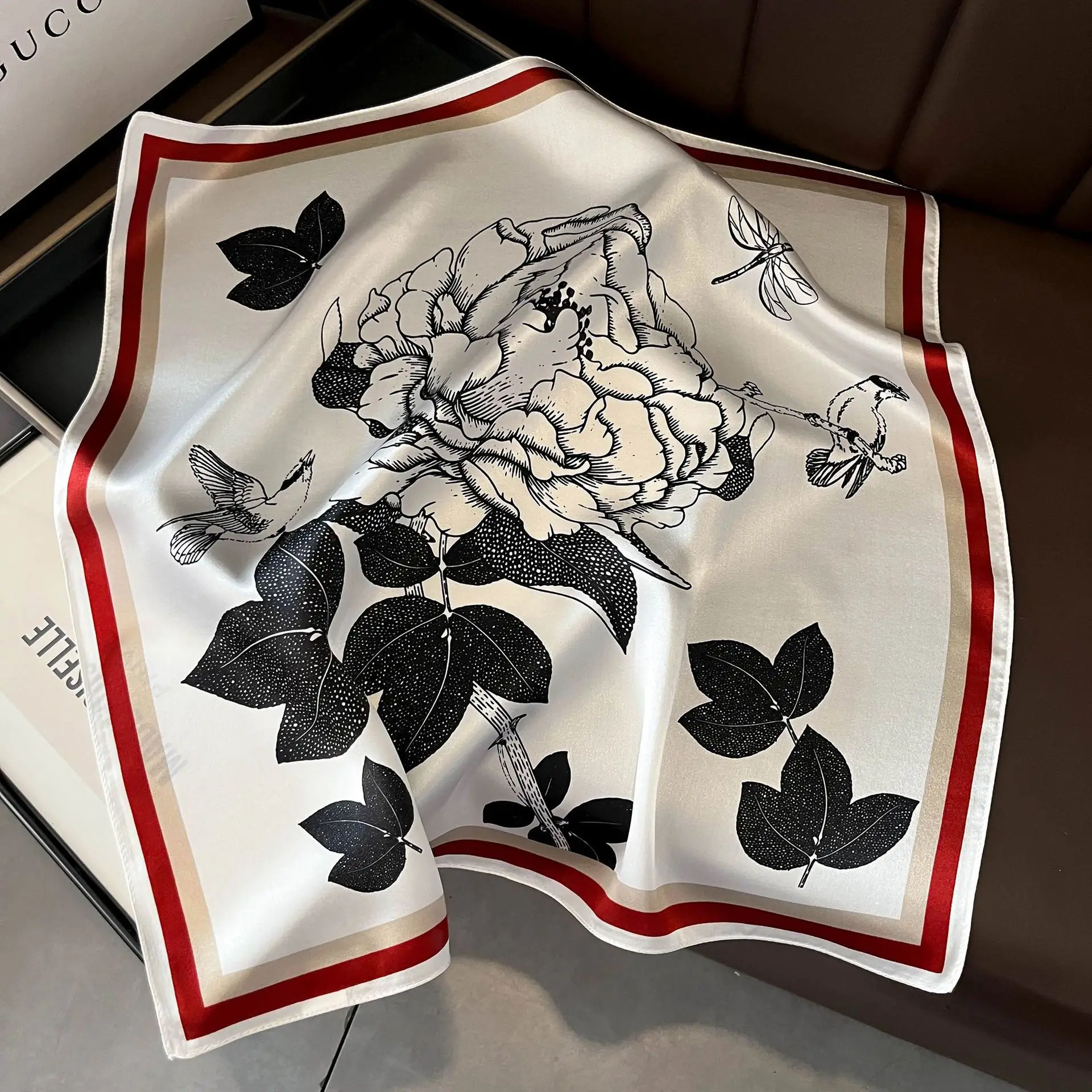 100% Pure Silk Square Scarf Women Dot Print Neckerchief Bandana