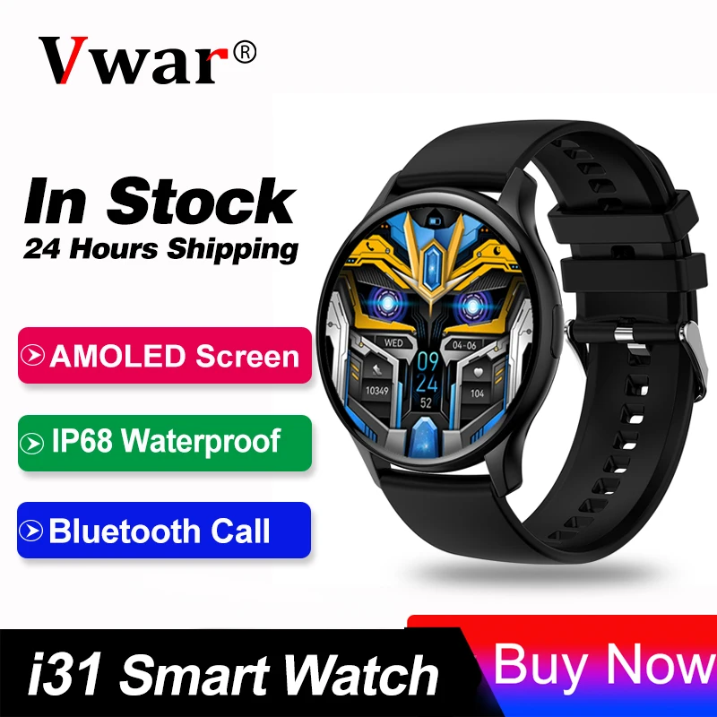 

2023 i31 Smart Watch Men Women AMOLED 466*466 HD Screen Heart Rate Bluetooth Call NFC IP68 Waterproof SmartWatch For Samsung IOS
