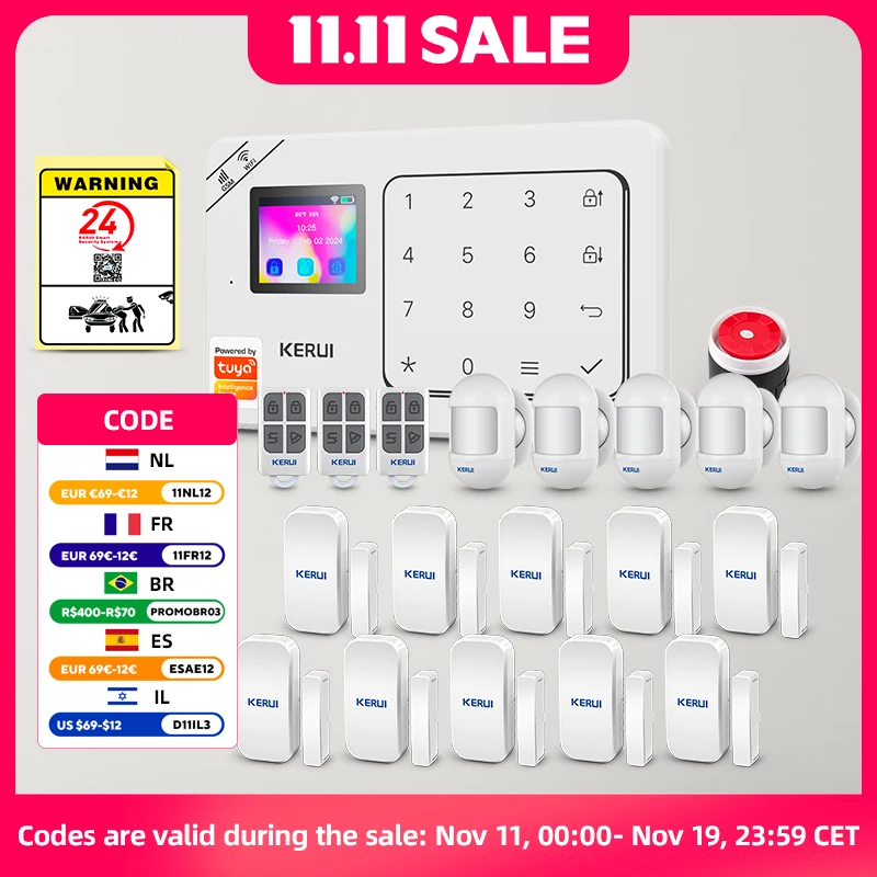 KERUI Home ALARM Kit ไร้สาย WiFi GSM Anti-Theft พร้อมหน้าจอสัมผัส Tuya Smart Life APP ALARM System สําหรับความปลอดภัยป้องกัน 1