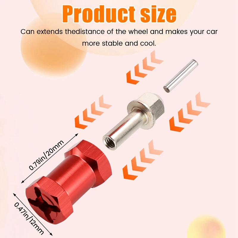 AIAI 4Pcs Aluminum 12Mm Hex Wheel Hub Drive Adaptor Extension Combiner Coupler For 1/10 RC Car Crawler SCX10 D90