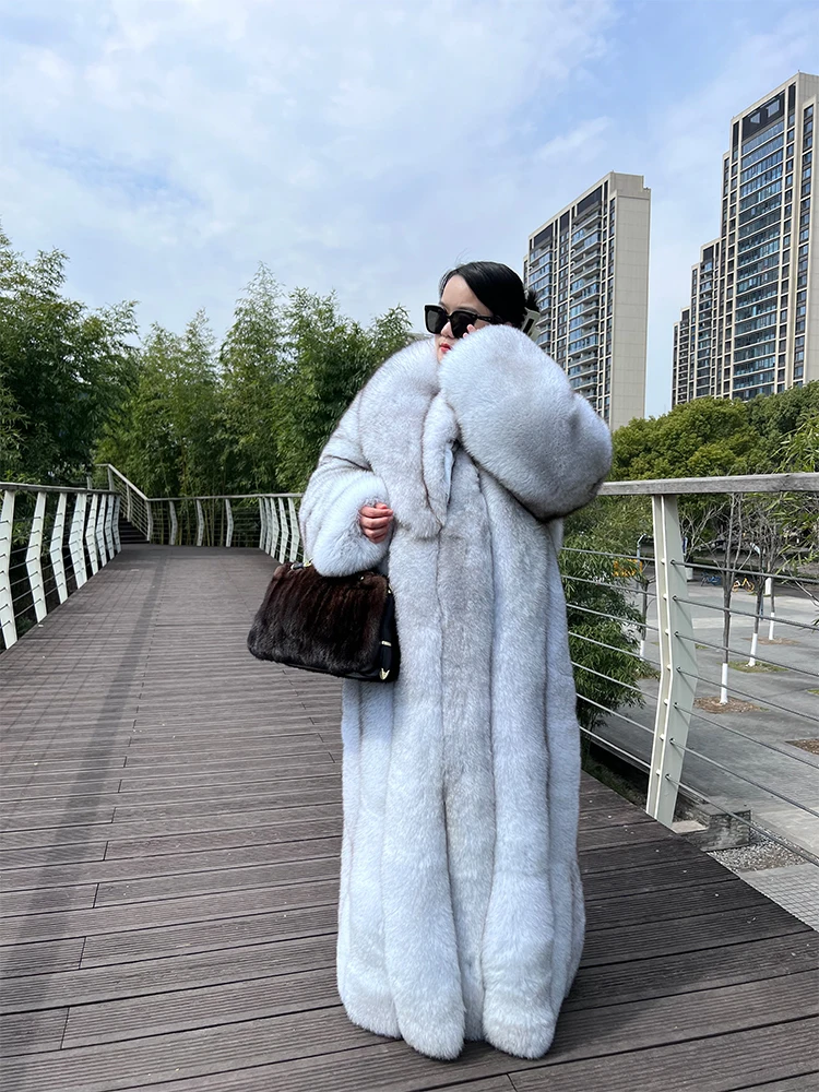 women luxury fur coat real fox fur longer coat bigger size natural blue fox fur trench coat oversize laides fox jacket
