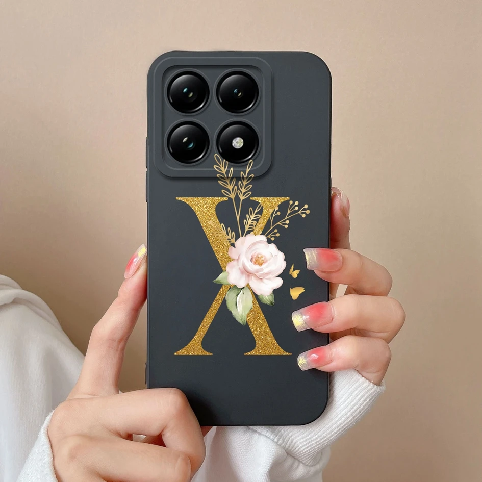 Liquid Soft Silicone Bumper - Pretty Flower Letter Design Anti-Drop Phone Case