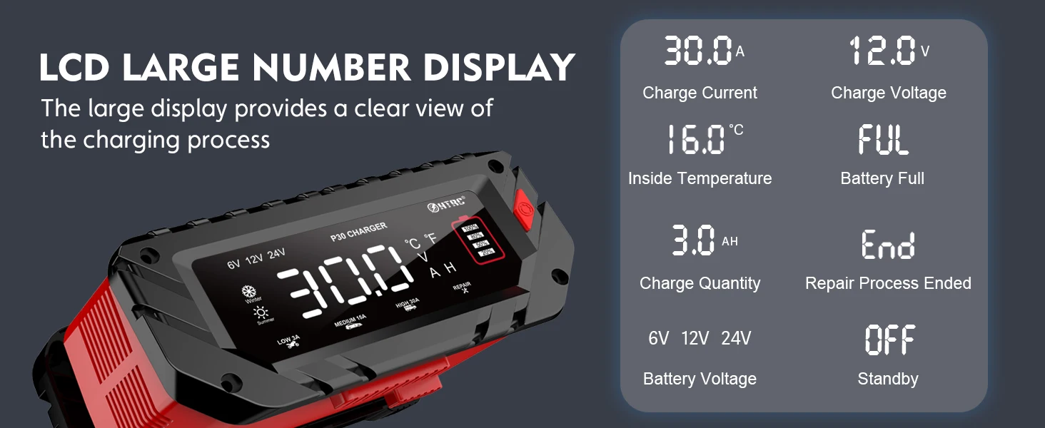 30A/26A/20A 12V 24V Automatic Battery Charger Pulse Repair Maintainer for ATV Tr
