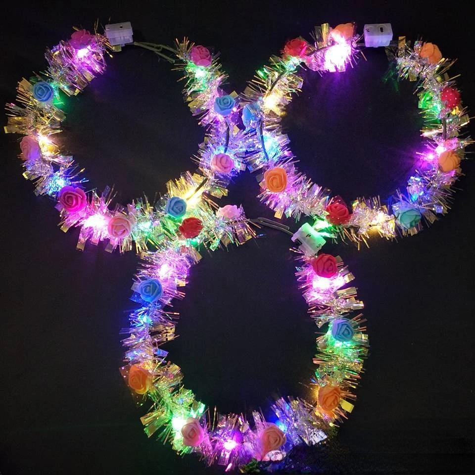 

100 PCS LED Flower Crown Fairy 14-LED Light Up Hair Wreath Party Floral Headpiece Hair Band Birthday Wedding Luminous Headband