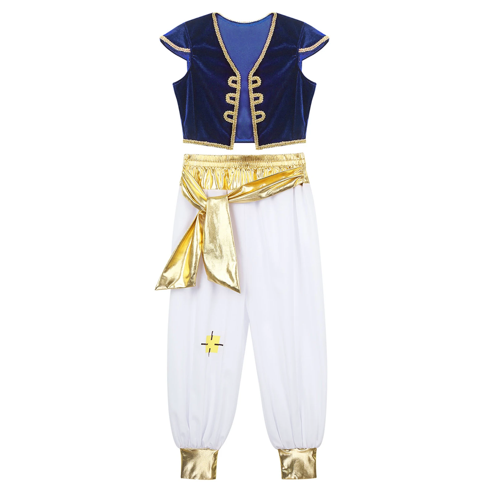 Costume da Principe Arabo Persiano per Bambini, per Feste a Tema Carnevale, Gilet da Principe Arabo con Pantaloni Lunghi Stile Harem - immagine 3