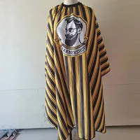 Cape de coupe de cheveux imprimée pour barbier, Cape de Salon imperméable à rayures jaunes et noires pour hommes, outil de coiffure professionnel 2