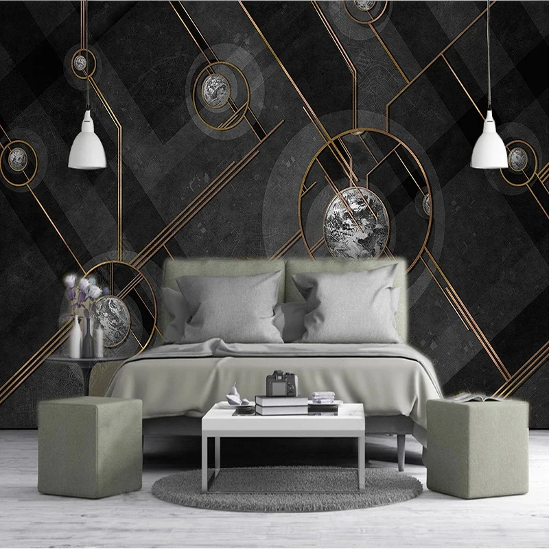 Custom Any Size European Retro Geometric Gold Line Marble Mural TV Background Wall Wallpaper For Living Room Bedroom Home Decor