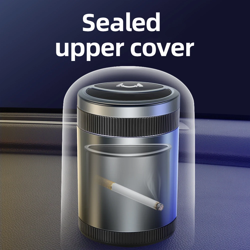 Car-Mounted Smart Ashtray Automatic Sensing Electric Opening-Closing Metal Liner LED Lighting Mini Automotive Accessories