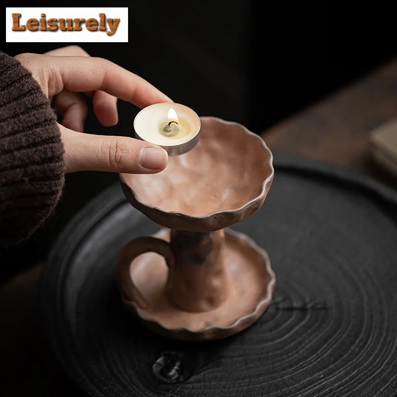 Household Old Rock Clay Coarse Pottery Candle Holder Aesthetic Scented Aromatic Candles Candle Lights Cafes Centerpiece Craft