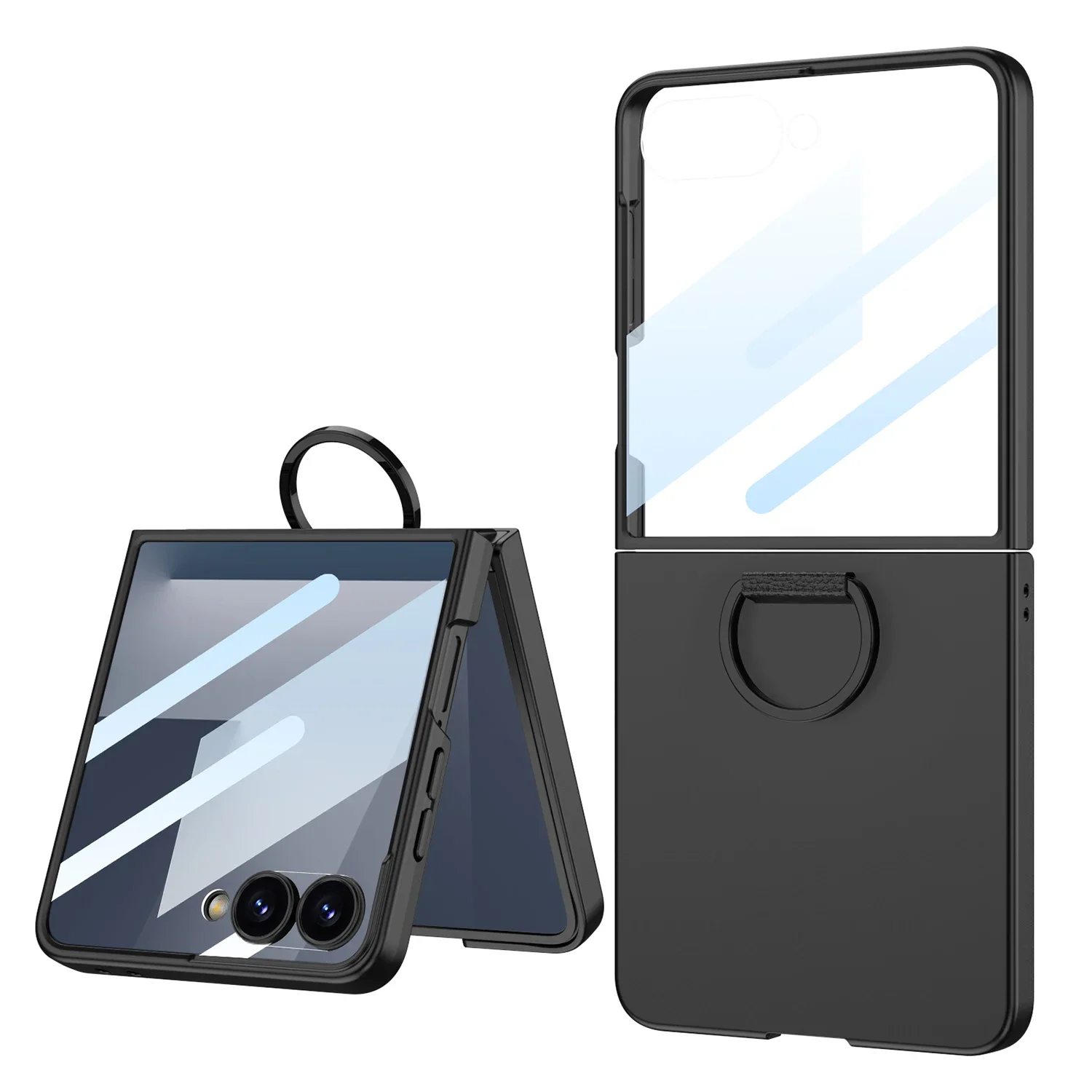 360° Glass Screen Protector with Slim Matte Case & Ring Holder for Samsung Galaxy Z Flip