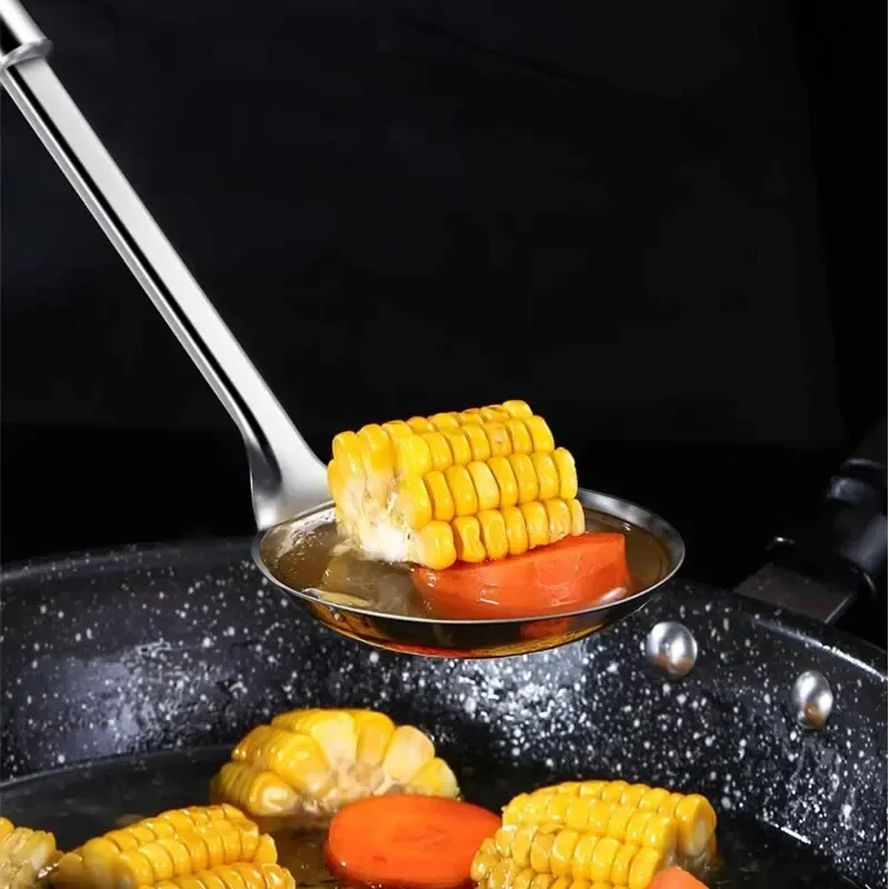 Household Kitchen Tools Stainless Steel Kitchen Cooking Spoons Pots Spoons Soup Making Utensils Hotel Supplies Outdoor Bar