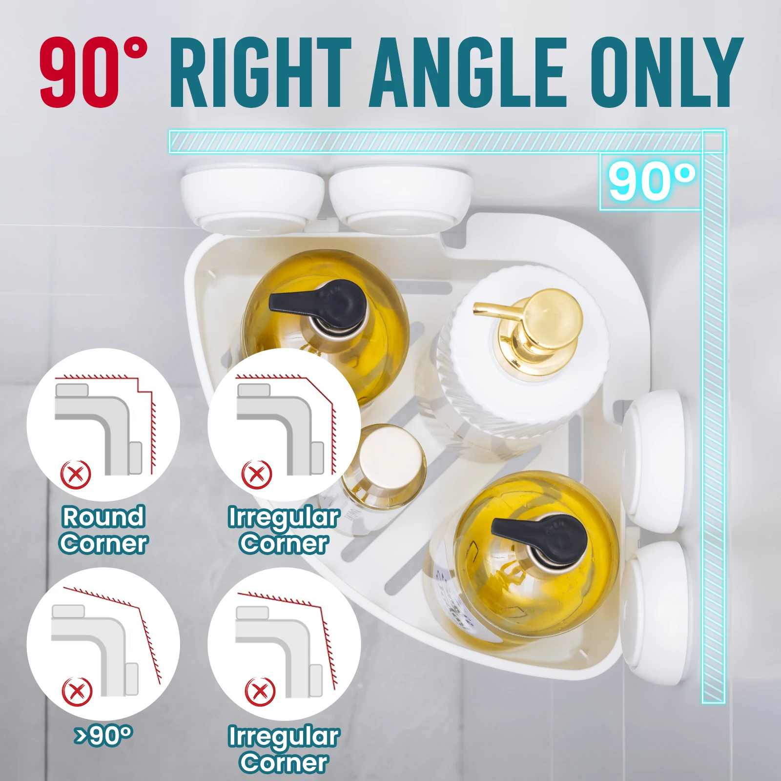 TAILI Corner Shower Caddy Suction Cup No-Drilling Removable Shower Caddy Basket Powerful Suction Bathroom Shower Shelf Organizer 3