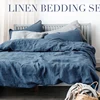 Pure Linen Duvet Cover and Pillowcases, Natural Flax French Bedding Set, Breathable Comforter Cover With Coconut Button Closure 1