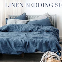 Pure Linen Duvet Cover and Pillowcases, Natural Flax French Bedding Set, Breathable Comforter Cover With Coconut Button Closure 1