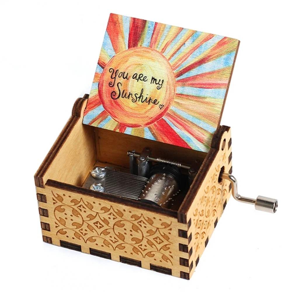 Music Box You Are My Sunshine Music Box, Color Printing Wooden Hand Crank Musical Box, Birthday Gift for Girlfriend, Children's Day Gift