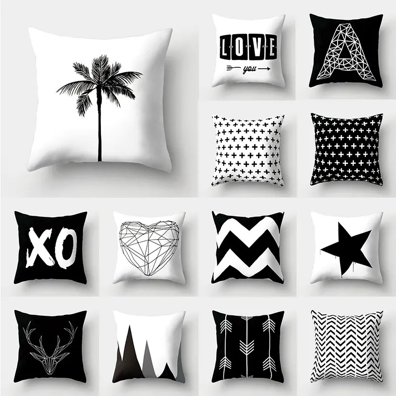 

Black White Geometric Cushion Cover Pillowcase Sofa Cushions Decorative Pillowcover Polyester Home Decor Pillow Cases
