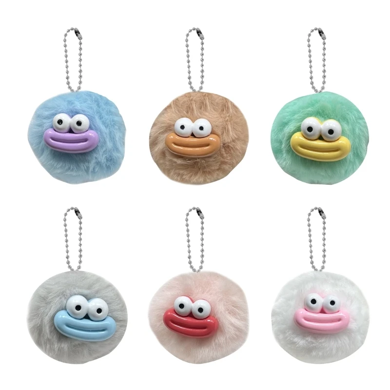 

B2EB Colorful Keychain with Sausage Mouth Pompoms Backpacks Car Key Softs Keyrings