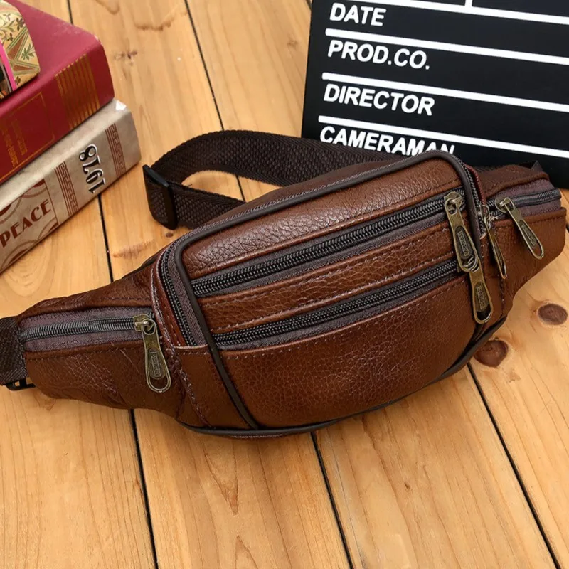 

Genuine Leather Waist Bag Fashion Travel Shoulder Purse Fanny Pack Women Men Waist Pack Real Leather Waterproof Phone Belt Bag