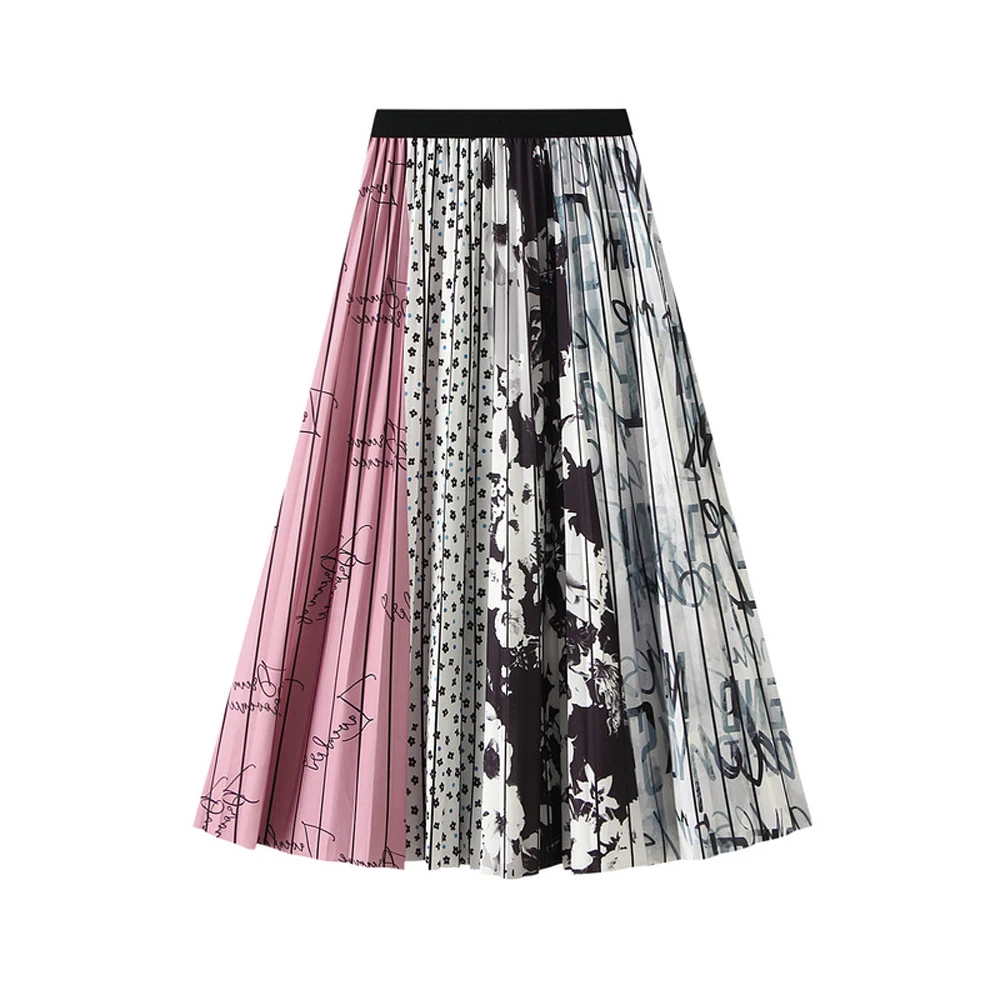 

SISHION 2023 Women Elastic Waist Long Pleated Skirt VD4251 Printed Midi Skirts