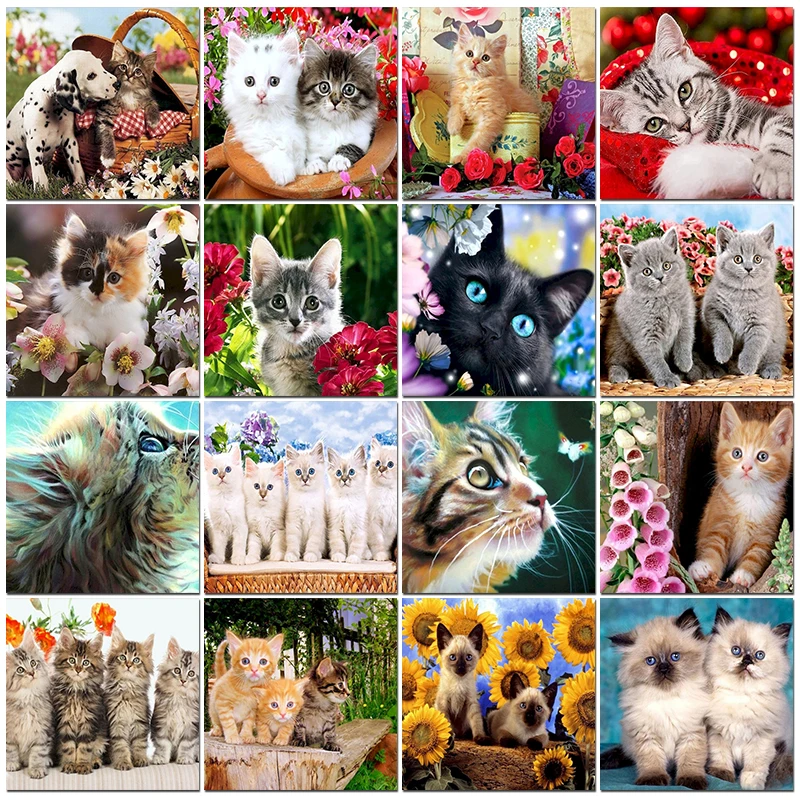 

Chenistory 5D DIY Round Drill Diamond Painting Cat Diamond Embroidery Animal Rhinestones Picture Mosaic Picture For Room Decor A